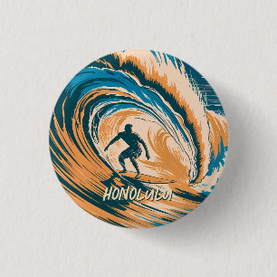 Custom Retro Honolulu Hawaii Surfer Ozean Button