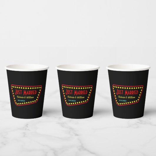 Custom Retro Just Married Wedding Paper Cups Pappbecher (Multi)