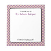 Custom Retro Karo Pattern School Psychologin Notizblock (Vorderseite)