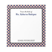 Custom Retro Karo Pattern School Psychologin Notizblock (Vorderseite)