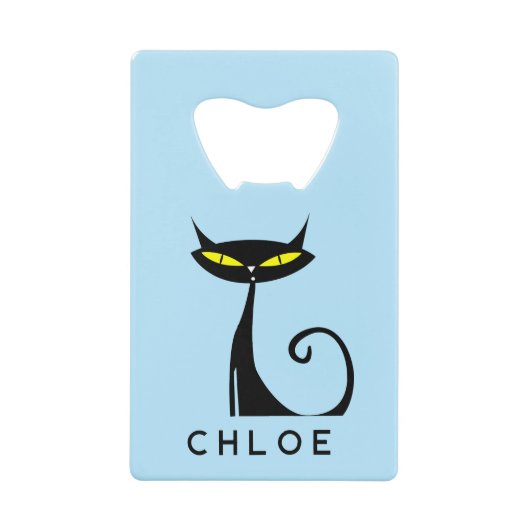 Custom Retro Mitte Jahrhundert Moderne Atomenkatze Geldbeutel Flaschenöffner (Vorderseite)