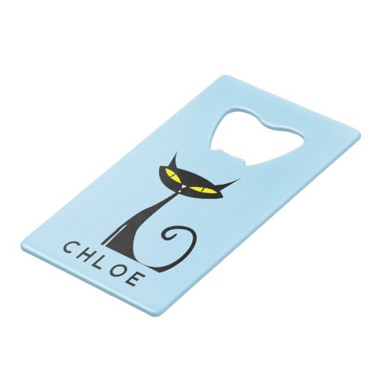 Custom Retro Mitte Jahrhundert Moderne Atomenkatze Geldbeutel Flaschenöffner (Rückseite Schrägansicht)