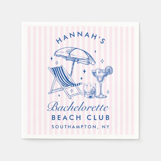 Custom Retro Moderne Bachelorette Blau & Rosa Serviette (Vorderseite)