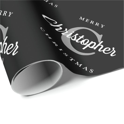 Custom Retro Monogram Schwarz-Weiß Weihnachten Geschenkpapier (Rolleneckpunkt)
