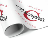 Custom Retro Monogram White Red Black Holiday Geschenkpapier (Rolleneckpunkt)