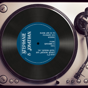 Custom Retro Navy Imitate Vinyl Record Hochzeit Einladung