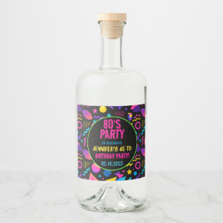 Custom Retro Neon 80’s Birthday – Fun Adult  Alkoholflaschenetikett