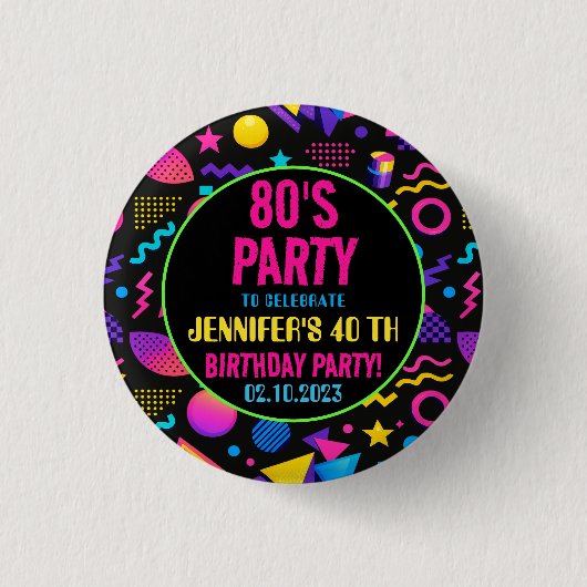 Custom Retro Neon 80’s Birthday – Fun Adult  Button (Vorderseite)