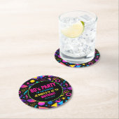 Custom Retro Neon 80’s Birthday – Fun Adult  Runder Pappuntersetzer (Vor Ort)