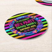 Custom Retro Neon 80’s Birthday Party Runder Pappuntersetzer (Angewinkelt)