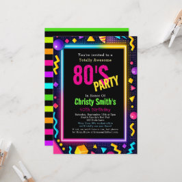 Custom Retro Neon 80's Birthday Party Einladung