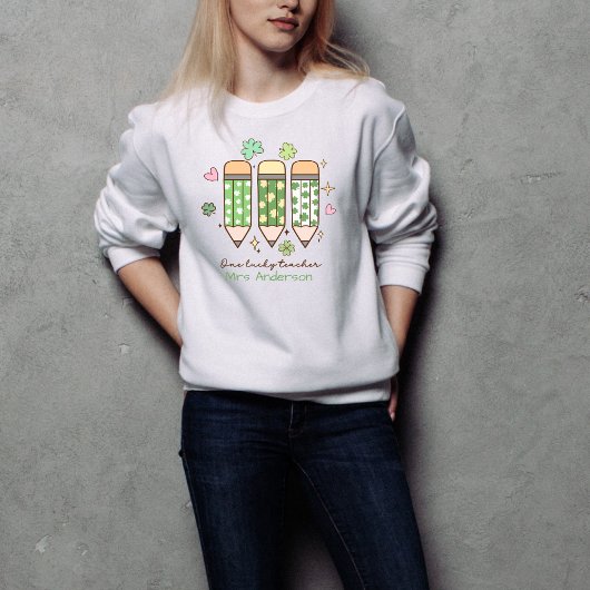 Custom Retro One Lucky Teacher Pencil Sweatshirt
