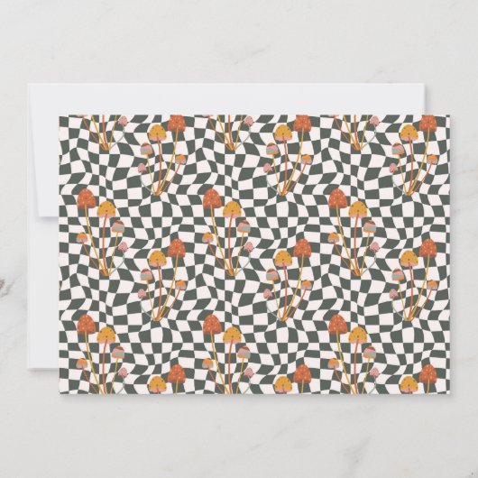 Custom Retro Orange Mushroom Checkerboard Mitzvah Dankeskarte (Rückseite)