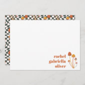 Custom Retro Orange Mushroom Checkerboard Mitzvah Dankeskarte (Vorne/Hinten)