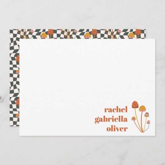 Custom Retro Orange Mushroom Checkerboard Mitzvah Dankeskarte (Vorne/Hinten)