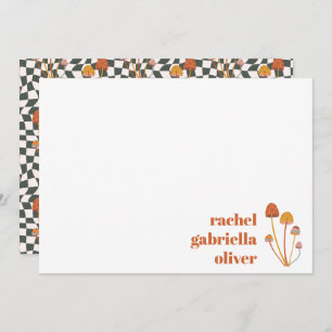 Custom Retro Orange Mushroom Checkerboard Mitzvah Dankeskarte