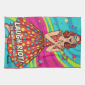 Custom retro painting laughing lady Jolly Red Geschirrtuch (Horizontal)