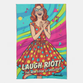 Custom retro painting laughing lady Jolly Red Geschirrtuch
