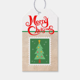 Custom Retro Paper Briefmarke Merry Christmas Tree Geschenkanhänger