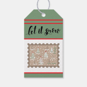 Custom Retro Paper Briefmarke mit Snowy Christmas Geschenkanhänger