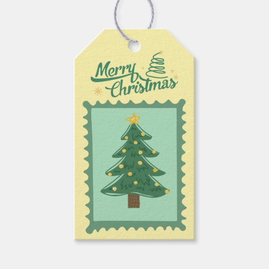 Custom Retro Paper Briefmarke mit Weihnachtsbaum Geschenkanhänger (Vorderseite)