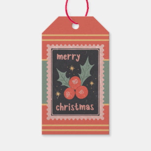 Custom Retro Paper Briefmarken Christmas Holly Ber Geschenkanhänger