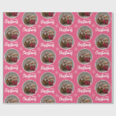 Custom Retro Pink Merry Christmas One Circle Photo Geschenkpapier (Flach)