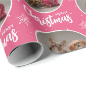 Custom Retro Pink Merry Christmas One Circle Photo Geschenkpapier (Rolleneckpunkt)