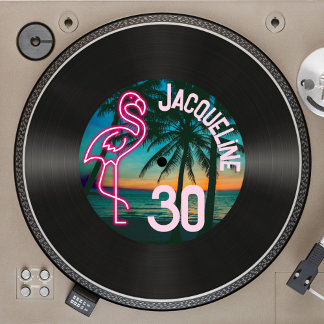 Custom Retro Record Neon Flamingo 30. Geburtstag Einladung