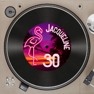 Custom Retro Record Neon Flamingo 30. Geburtstag Einladung