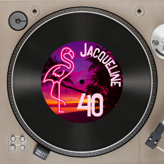 Custom Retro Record Neon Flamingo 40. Geburtstag Einladung
