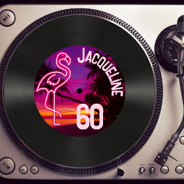 Custom Retro Record Neon Flamingo 60. Geburtstag Einladung