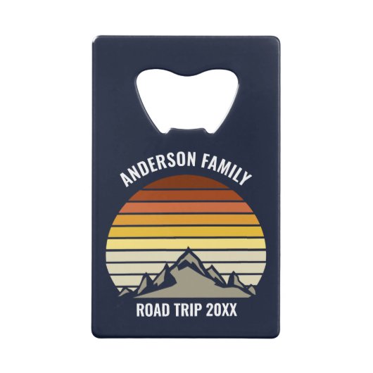 Custom Retro Sunset Mountain Navy Blue Geldbeutel Flaschenöffner (Vorderseite)