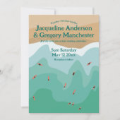 Custom Retro Surfer Ocean Beach Hochzeit Einladung (Vorderseite)