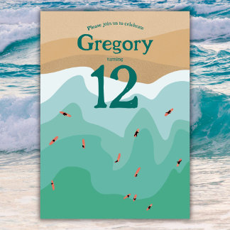 Custom Retro Surfing Ocean 12. Geburtstag Einladung
