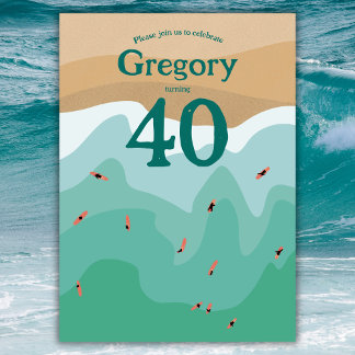 Custom Retro Surfing Ocean 40. Geburtstag Einladung