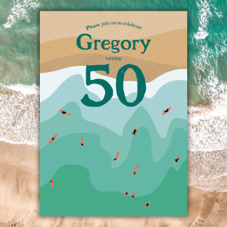 Custom Retro Surfing Ocean 50. Geburtstag Einladung