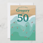 Custom Retro Surfing Ocean 50. Geburtstag Einladung (Vorderseite)