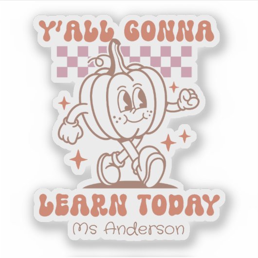 Custom Retro Teacher Pumpkin & Quote Aufkleber (Vorderseite)