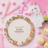 Custom Retro Terracotta Boho Floral Baby Dusche Pappteller (Party)