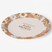 Custom Retro Terracotta Boho Floral Baby Dusche Pappteller (Schrägansicht)