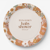 Custom Retro Terracotta Boho Floral Baby Dusche Pappteller (Vorderseite)