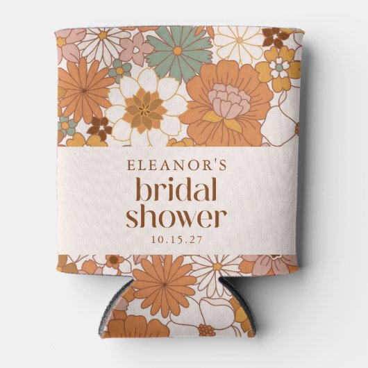 Custom Retro Terracotta Boho Floral Brautparty Dosenkühler (Vorderseite)