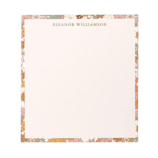 Custom Retro Terracotta Boho Floral Brautparty Notizblock (Vorderseite)