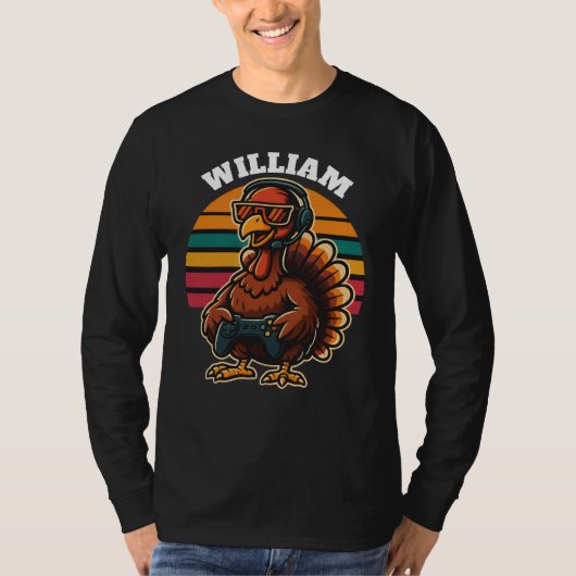 Custom Retro Thanksgiving Turkey Gamer T-Shirt (Vorderseite)