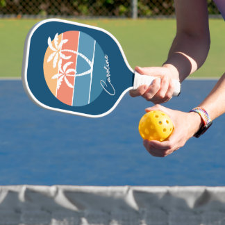 Custom Retro Tropical Island Beach Ocean Sunset Pickleball Schläger