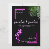 Custom Retro Tropical Neon Pink Flamingo Wedding Einladung (Vorderseite)