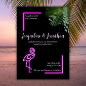 Custom Retro Tropical Neon Pink Flamingo Wedding Einladung