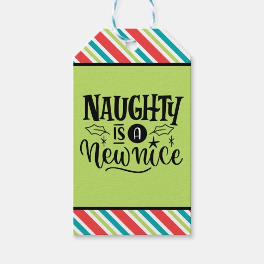 Custom Retro Weihnachten "Naughty is a New Nice" Geschenkanhänger (Vorderseite)