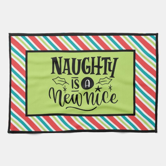 Custom Retro Weihnachten "Naughty is a New Nice" Geschirrtuch (Horizontal)
